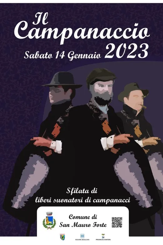 Locandina del Mese del Campanaccio 2023: sfilata di liberi suonatori di campanacci, 14 gennaio